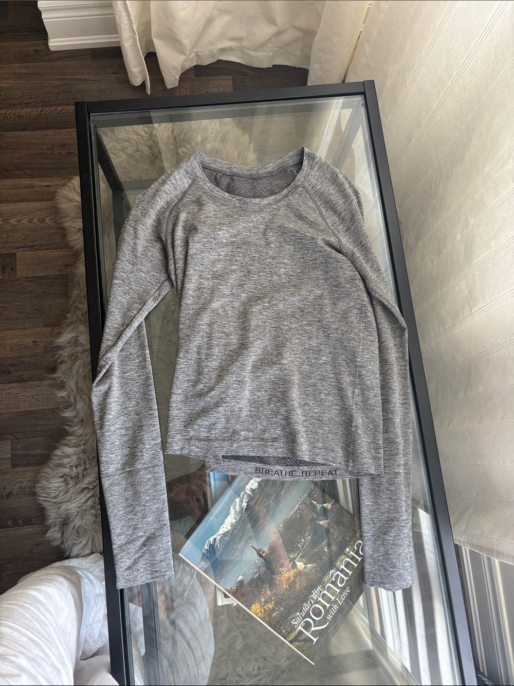 Lululemon Gray Long-Sleeve Athletic Top - BREATHE REPEAT
